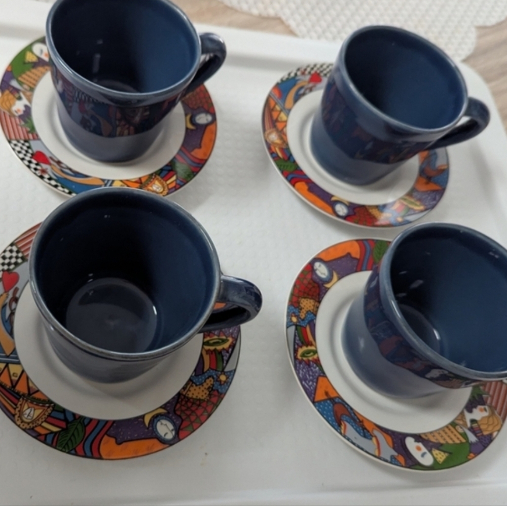CLEARANCColorful Espresso Cup and Saucer Vitromaster Metropolitan 1991 Set. FIRM